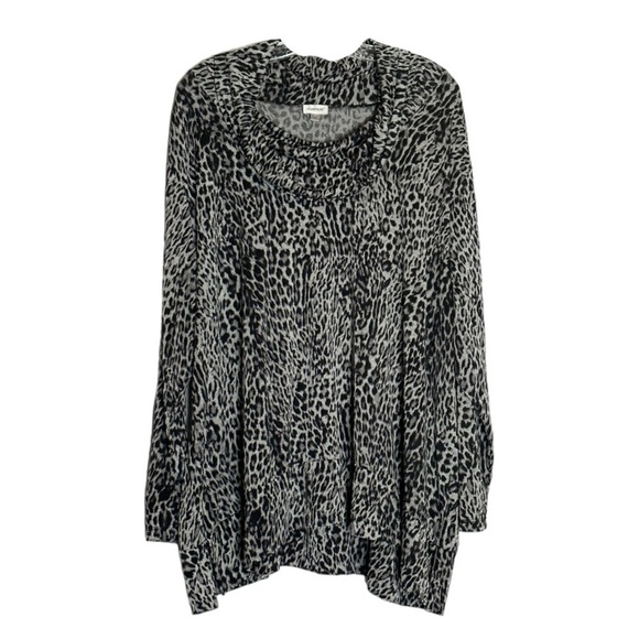 Avenue Cowl Neck 3X Pullover Sweater Gray Leopard Print Size 22/24 Lightweight - Picture 1 of 8